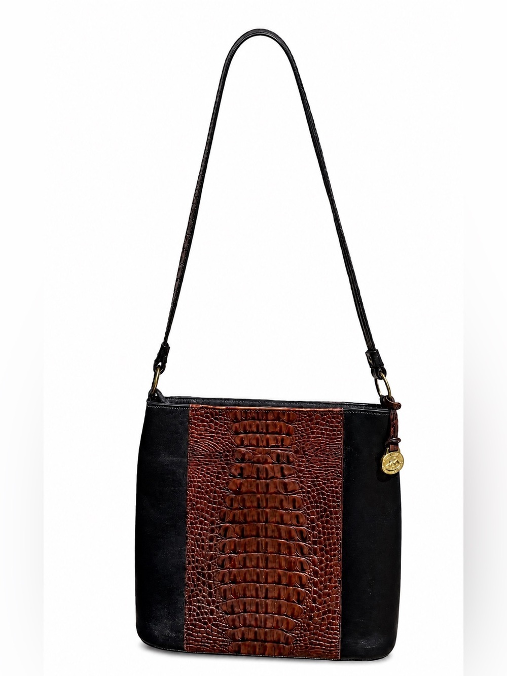 Brahmin Vintage Black & Brown Croc-Embossed Leather Shoulder Bag